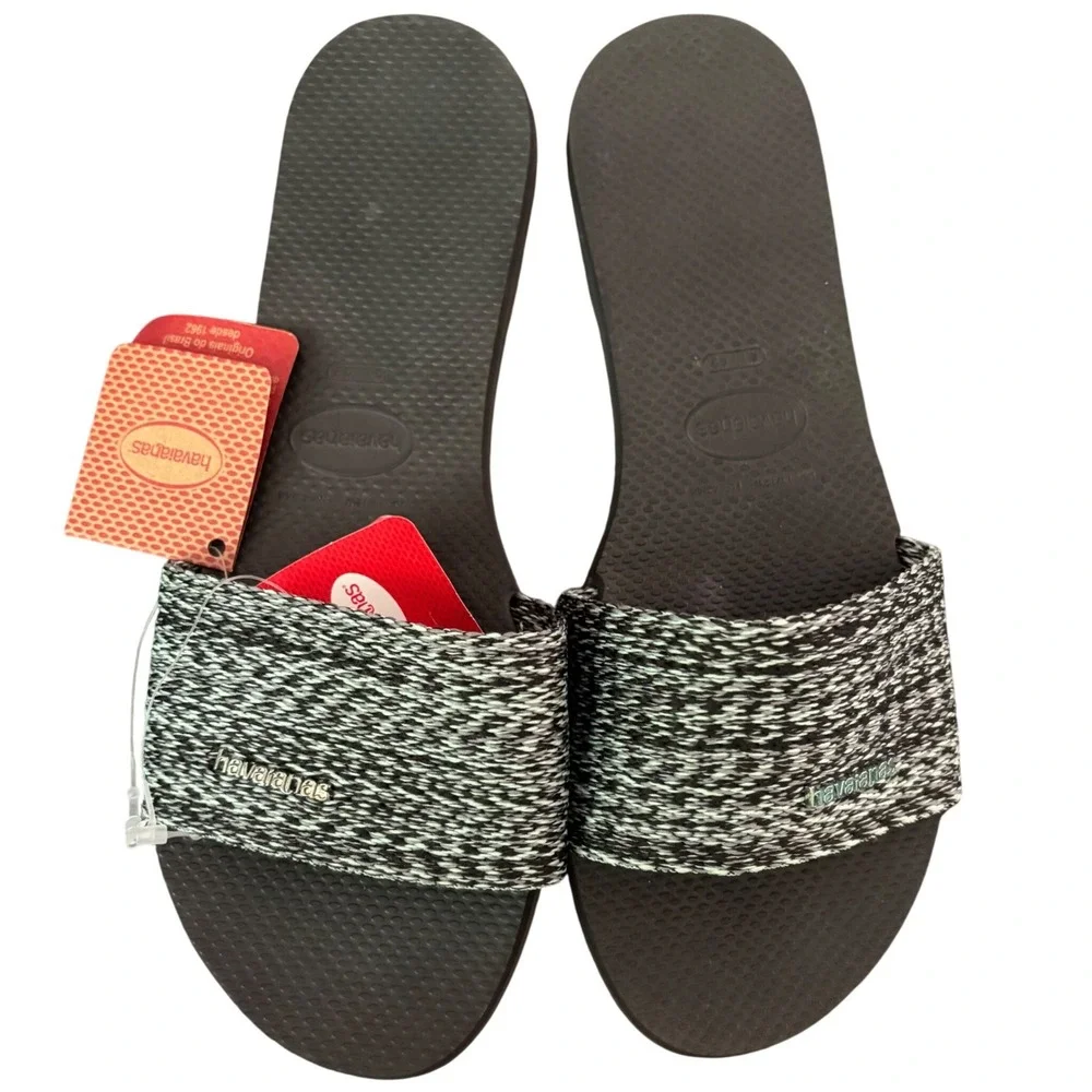 NEW Havaianas You Malta Flip Flops Sandals Slides Size 11 - 12W Black Blue Sky